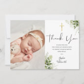 バプテスマ《キリスト教》洗礼式や命名式緑のフォトスクリプト サンキューカード (正面)