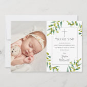 バプテスマ《キリスト教》洗礼式や命名式緑の葉写真 サンキューカード (正面)