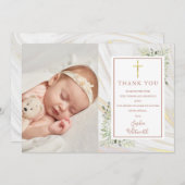 バプテスマ《キリスト教》洗礼式や命名式緑バラ金ゴールド写真 サンキューカード (正面/裏面)