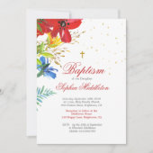 バプテスマ《キリスト教》洗礼式や命名式赤ワイルドフラワー宗教的 招待状 (正面)