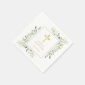 バプテスマ《キリスト教》洗礼式や命名式金ゴールドクロスグリーンリー スタンダードカクテルナプキン (角)