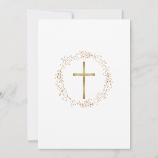 バプテスマ《キリスト教》洗礼式や命名式金ゴールドクロスフローラ 招待状 (裏面)