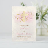 バプテスマ |フェイクグリッターとピンクの水色 招待状 (スタンド正面)