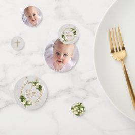 バプテスマ フローラル ジオメトリック カッラ リリー ゴールド フォト コンフェッティ