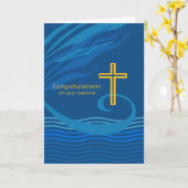 バプテスマ、ブルー、金ゴールドクロスおめでとう カード (黄色い花)