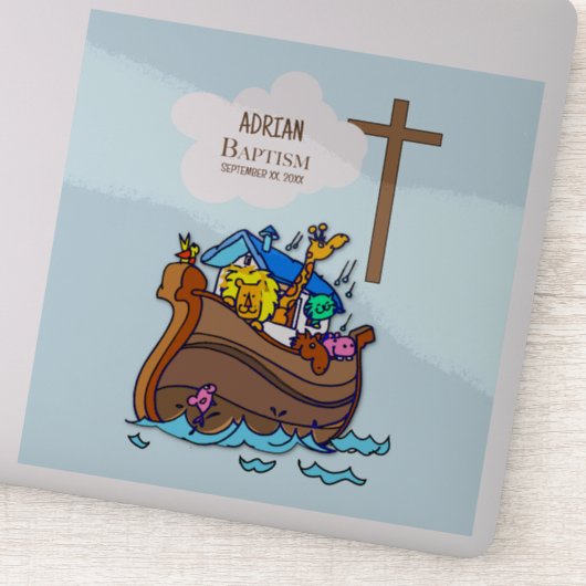 バプテスマ・ボーイ・ノアの箱舟、かわいい動物パーソナライズされた シール (詳細)