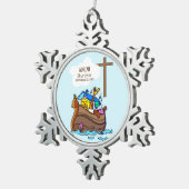 バプテスマ・ボーイ・ノアの箱舟、かわいい動物パーソナライズされた スノーフレークピューターオーナメント (右)