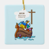 バプテスマ・ボーイ・ノアの箱舟、かわいい動物パーソナライズされた セラミックオーナメント (正面)