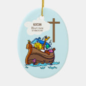 バプテスマ・ボーイ・ノアの箱舟、かわいい動物パーソナライズされた セラミックオーナメント (正面)