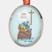 バプテスマ・ボーイ・ノアの箱舟、かわいい動物パーソナライズされた メタルオーナメント (左)