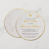 バプテスマ 偽物の金箔 大理石 書道 ラウンド 招待状 (正面/裏面)