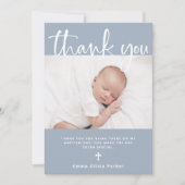 バプテスマ |写真シンプル付きミニマル青 サンキューカード (正面)