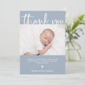バプテスマ |写真シンプル付きミニマル青 サンキューカード (スタンド正面)