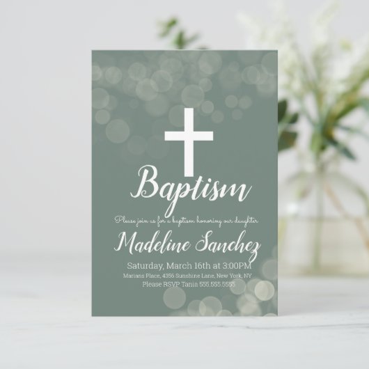 バプテスマ《写真》ぼけ味ライト献身《キリスト教》洗礼式や命名式 招待状 (スタンド正面)