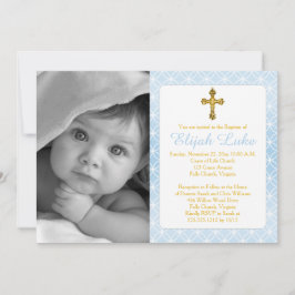 バプテスマ |男の子の永遠のリングや輪金ゴールドのクロス写真 招待状