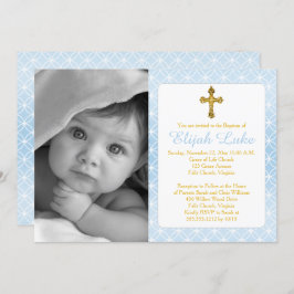 バプテスマ |男の子の永遠のリングや輪金ゴールドのクロス写真 招待状