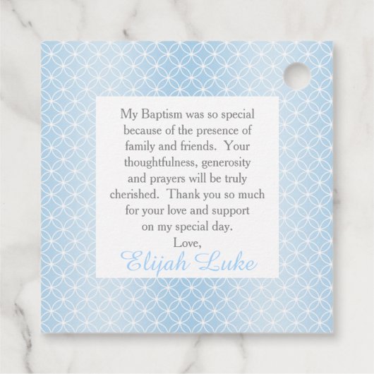 バプテスマ |男の子の永遠リングや輪が写真を交差 フェイバータグ (裏面)