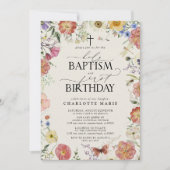 バプテスマ&第1バースデーウォーターカラーフローラ少女 招待状 (正面)