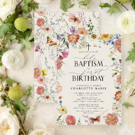 バプテスマ&第1バースデーウォーターカラーフローラ少女 招待状