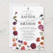 バプテスマ&第1バースデーウォーターカラーフローラ 招待状 (正面)
