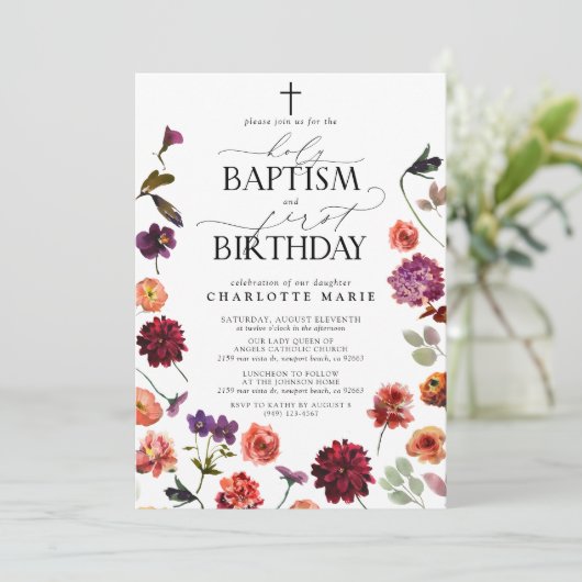 バプテスマ&第1バースデーウォーターカラーフローラ 招待状 (スタンド正面)