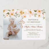 バプテスマ&誕生日の水カラー花模様写真 箔招待状 (正面)