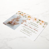 バプテスマ&誕生日の水カラー花模様写真 箔招待状 (回転した状態)