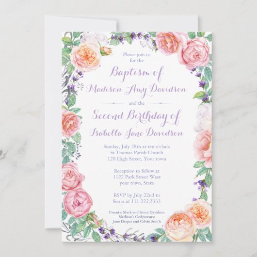 バプテスマ/誕生日パーティー/コミュニオン 招待状 (正面)