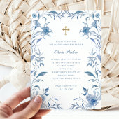 バプテスマ | 青と白のフローラフレームChinoiserie 招待状