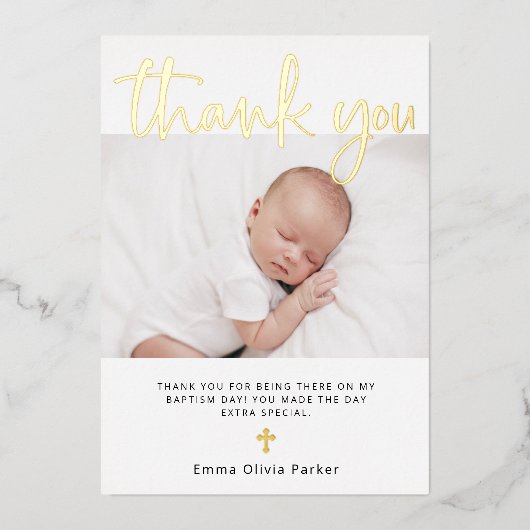 バプテスマ | 2枚のフォトサンキューカードゴールドフォイル 箔招待状 (正面)