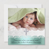 バプテスミントグリーンレースフォトジェルクロスボーイ 招待状 (正面)