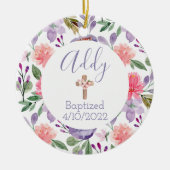 バプテスムデイトクリスチャンパープルフローラオーナメント セラミックオーナメント (正面)