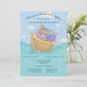 バプテスムノアの箱舟の赤ちゃん動物ブルー 招待状 (スタンド正面)