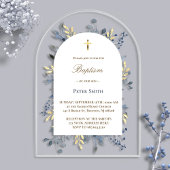 バプテスムブルーの葉アクリル招待状 アクリル招待状