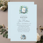 バプテスムブルーフローラクロスとバイブル少年 招待状