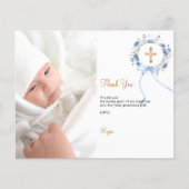 バプテスムブルーフローラリース写真サンキューカード (正面)