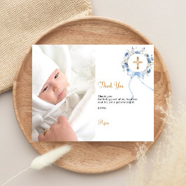 バプテスムブルーフローラリース写真サンキューカード