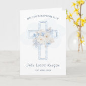 バプテスムブルーフローラ十字架 カード (黄色い花)