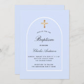 バプテスムブルー白男の赤ちゃんアーチ 招待状 (正面/裏面)