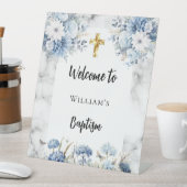 バプテスムブルー花模様大理石アーチ歓迎 台座サイン (インサイチュ)
