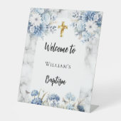バプテスムブルー花模様大理石アーチ歓迎 台座サイン (正面)