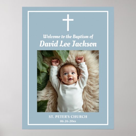 バプテスムホワイトクロスダスティブルー1フォトウェルカム ポスター (正面)