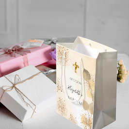 バプテスユーカリグリッターゴールデンモノグラム ミディアムペーパーバッグ