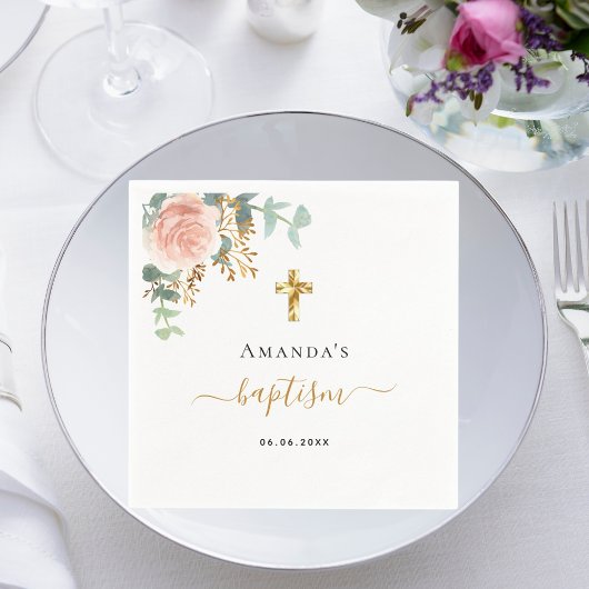 バプテスユーカリプトゥピンクフローラガールバラ金ゴールド スタンダードカクテルナプキン