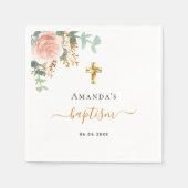 バプテスユーカリプトゥピンクフローラガールバラ金ゴールド スタンダードカクテルナプキン (正面)