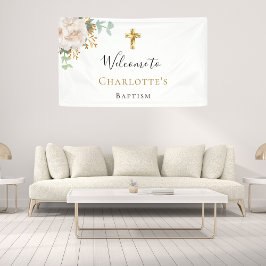 バプテスユーカリ白フローラ金ゴールドクロス歓迎 横断幕