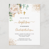 バプテスユーカリ緑のフローラ金ゴールドクロス インビテーションポストカード (正面)