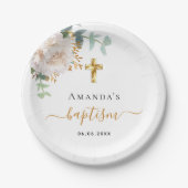 バプテスユーカリ緑のフローラ金ゴールドクロス ペーパープレート (正面)