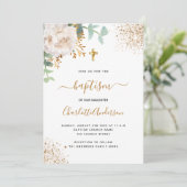 バプテスユーカリ緑のフローラ金ゴールドクロス 招待状 (スタンド正面)