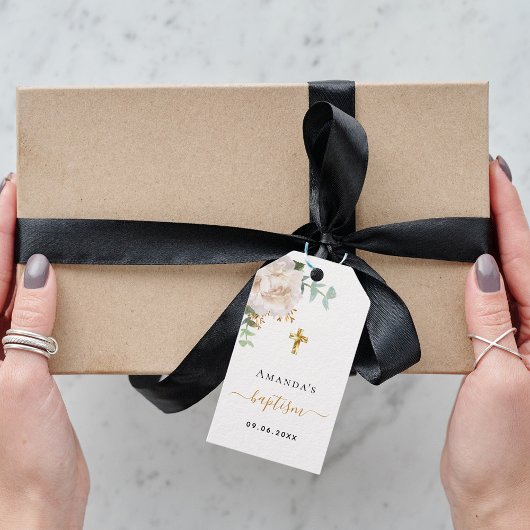 バプテスユーカリ緑の白フローラ ギフトタグ